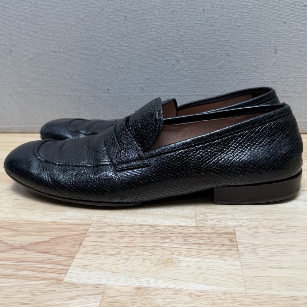 Salvatore Ferragamo Black Leather Penny Loafers Mens 10.5 D Italy